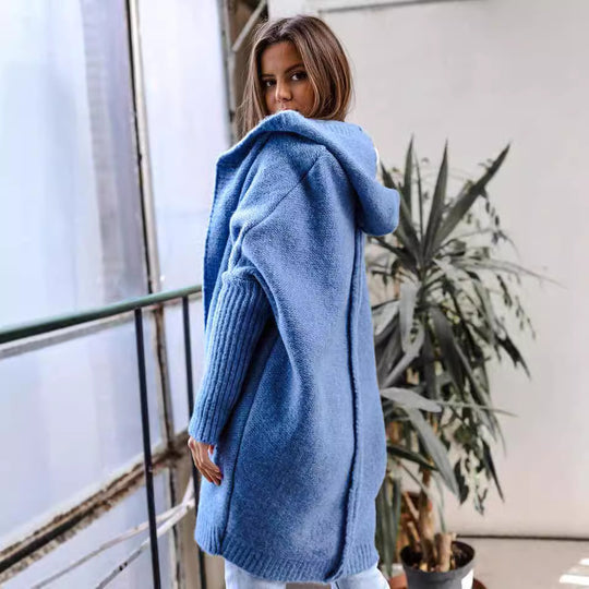 Damen Kuschelige Strickjacke mit Kapuze EB