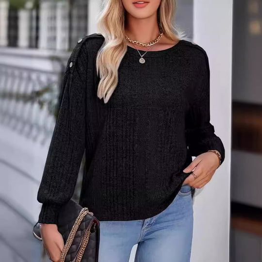 Damen Stylisches Strickoberteil mit überschnittenen Schultern und Knopfdetails EB