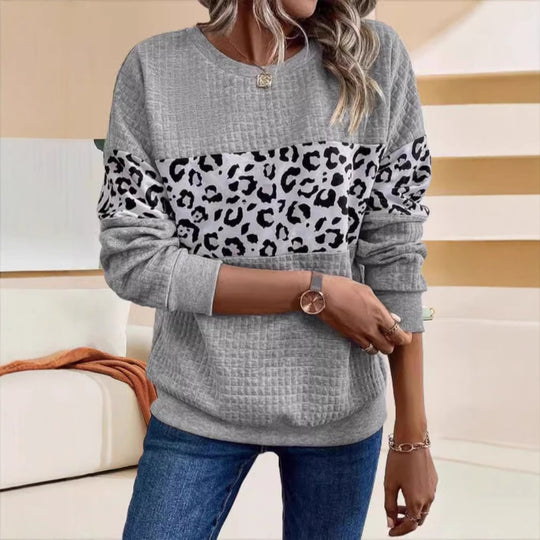 Damen Sweatshirt mit Leopardenmuster und strukturiertem Stoff EB
