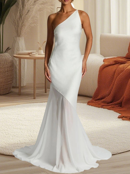 Damen Einseitiges Maxikleid mit fließendem Rock EB