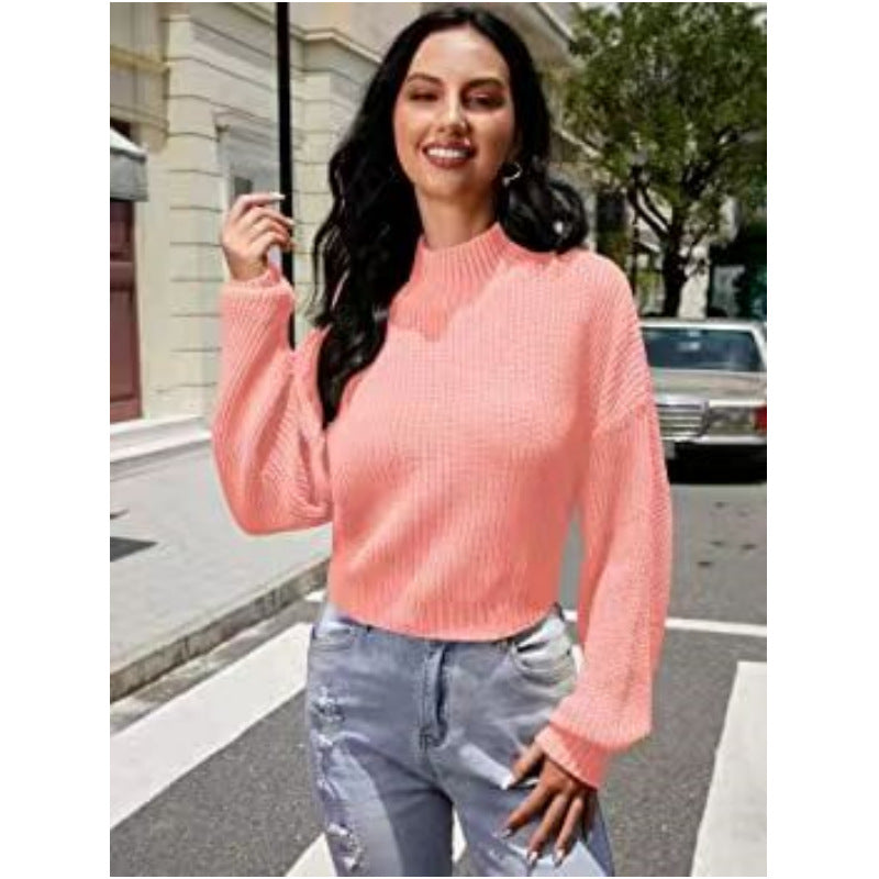 Damen Modischer Strickpullover mit weitem Ausschnitt EB