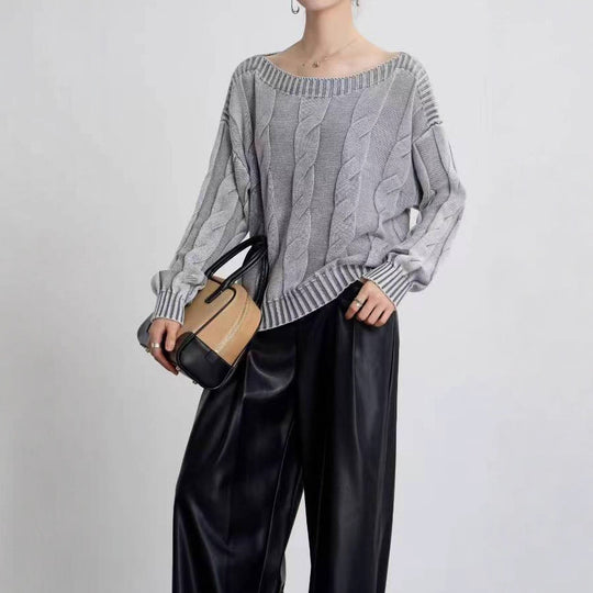 Damen Pullover im modernem Zopfdesign mit übergroßer Silhouette EB