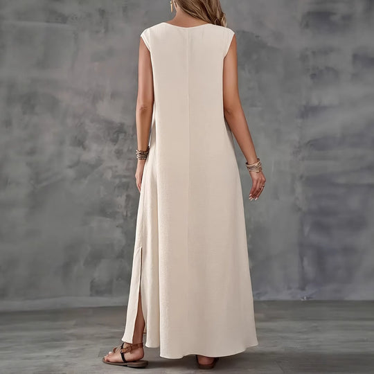 Damen Maxikleid mit schickem V-Ausschnitt und seitlichen Schlitzen EB