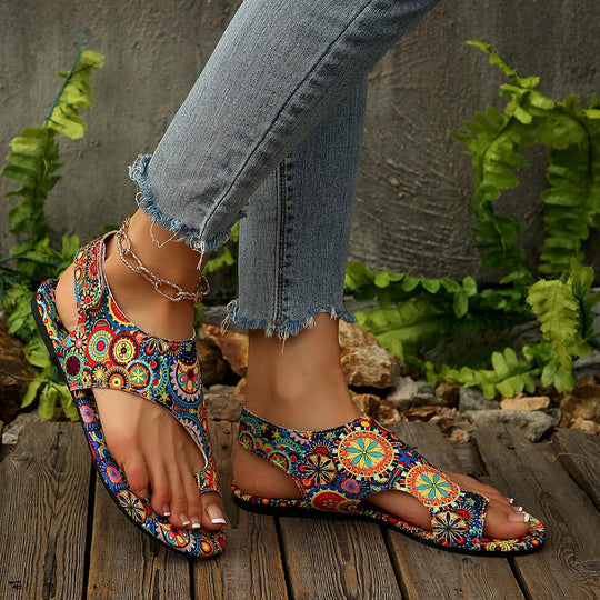 Damen modische Sandalen mit floralem Muster und komfortablem Fußbett EB