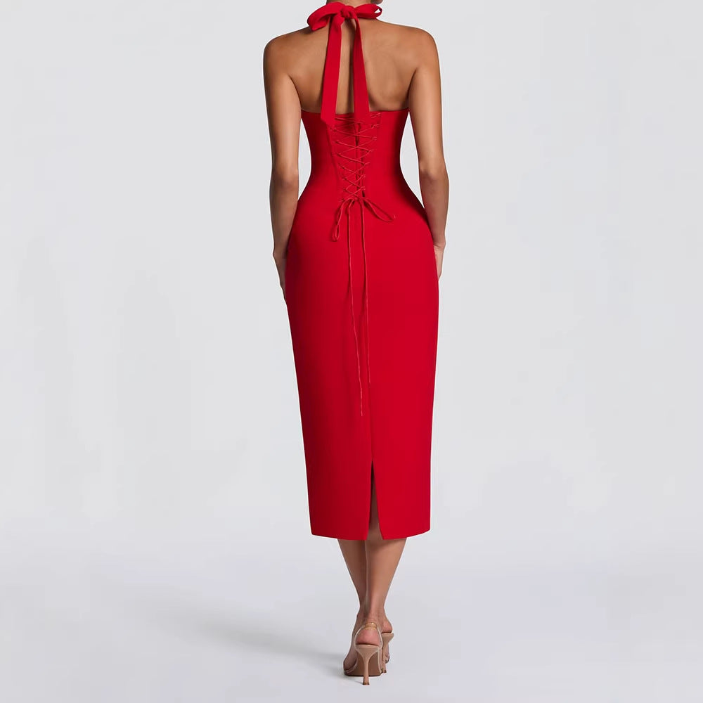 Damen Elegantes Bodycon-Kleid mit Halterdesign EB