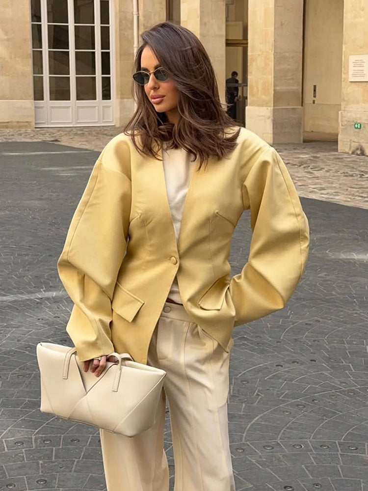 Damen eleganter Oversized Blazer mit Puffärmeln EB
