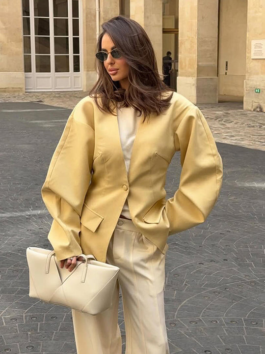 Damen eleganter Oversized Blazer mit Puffärmeln EB