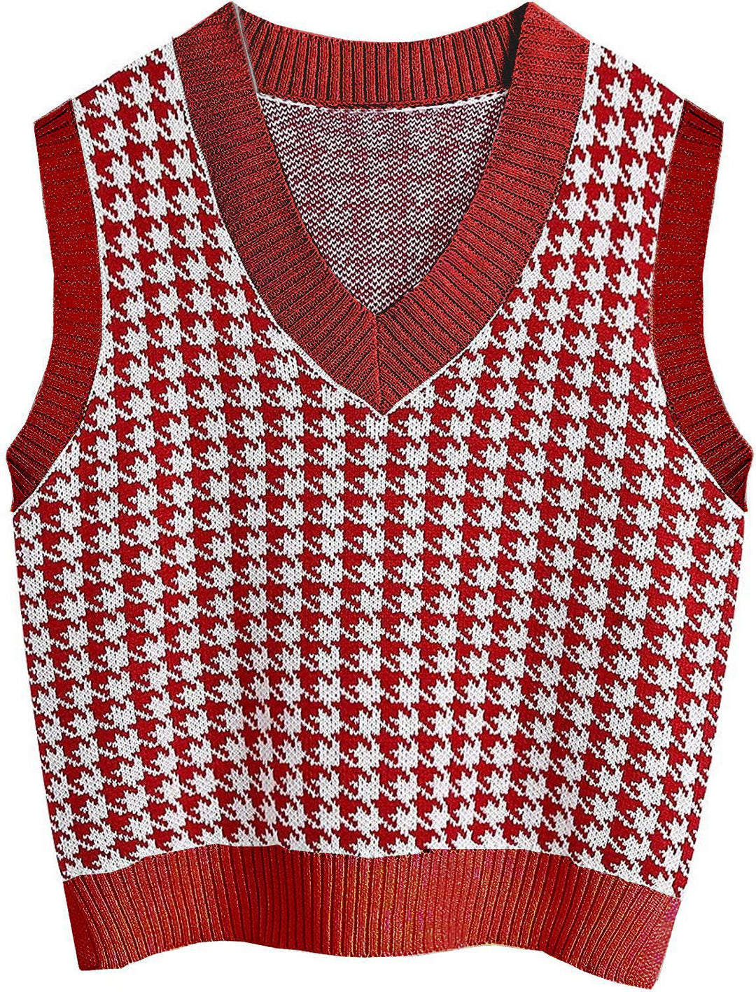 Damen ärmellose Strickweste mit modernem Hahnentrittmuster EB