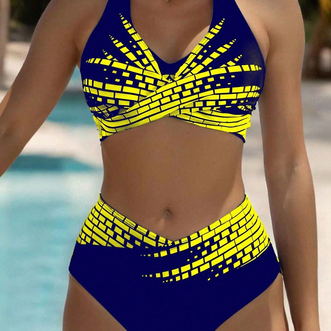 Damen Triangel-Bikini mit modischem Schnitt und graphischem Design EB