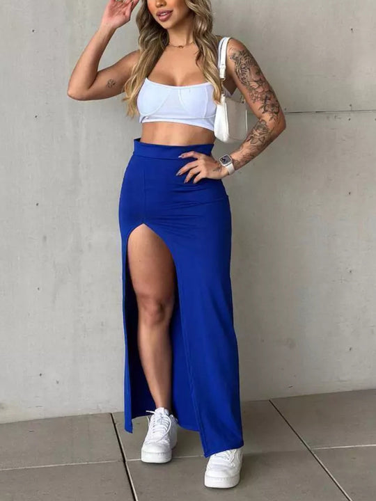 Damen Hohe Taillenspitzenrock mit seitlichem Schlitz EB