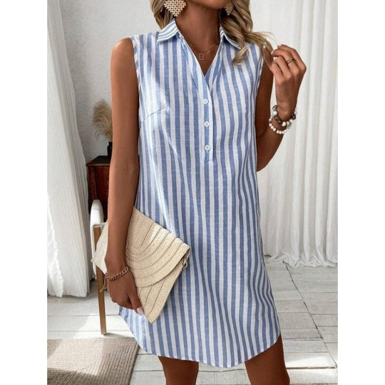 Damen lässiges Hemdkleid mit Knopfdetails und Streifenmuster EB