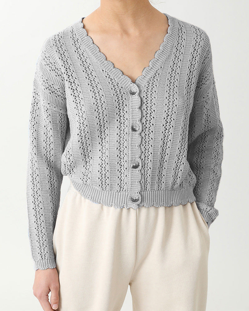 Damen Strickcardigan mit femininer Rüsche und Knopfdetails EB
