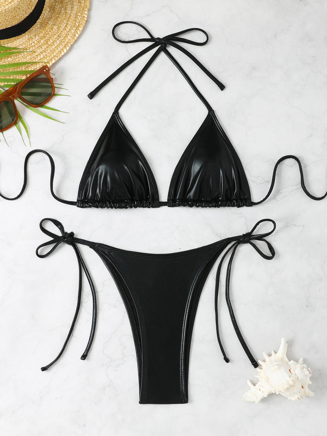Damen Metallic Triangel-Bikini EB