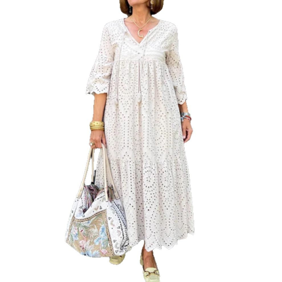 Damen Maxikleid mit femininen Rüschendetails und luftiger Baumwollstruktur Heidi-Mode