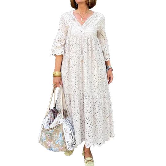Damen Maxikleid mit femininen Rüschendetails und luftiger Baumwollstruktur Heidi-Mode