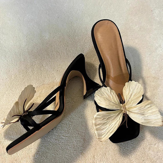 Damen Slingback Sandalen mit kunstvollen Schmetterlings-Applikationen EB