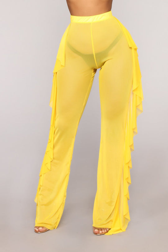Damen Anziehbare Boho-Hosen mit Rüsche EB