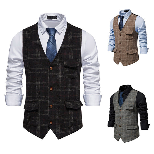 Herren elegante Weste mit strukturiertem Karomuster und praktischen Taschen EB