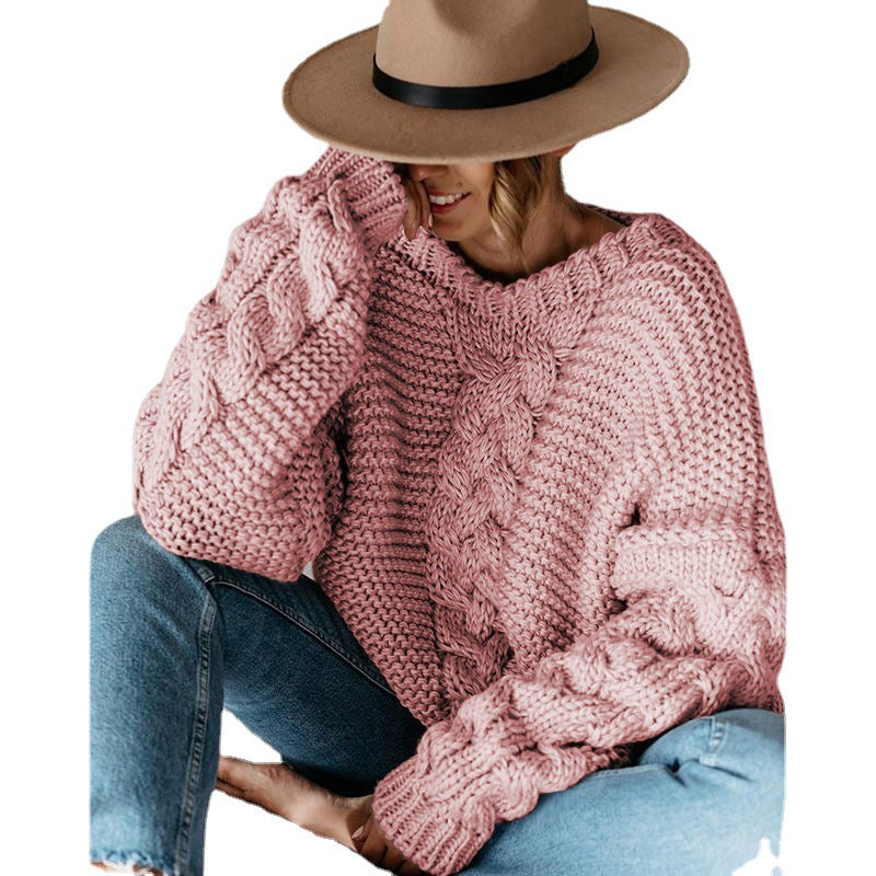 Damen Grobstrickpullover mit elegantem Zopfmuster und weitem Schnitt EB