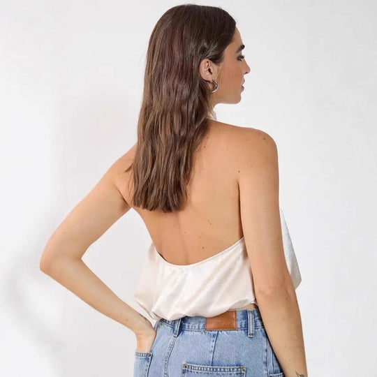 Damen Satin-Haltertop mit gerafftem Ausschnitt EB