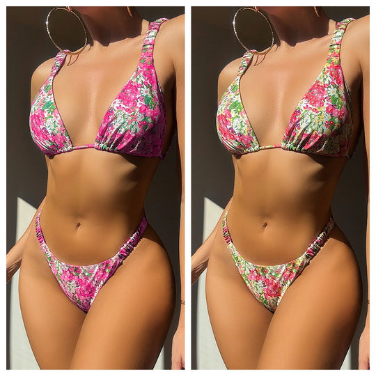 Damen Blütenmuster Triangel-Bikini EB