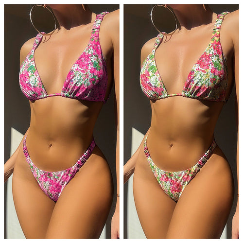 Damen Blütenmuster Triangel-Bikini EB