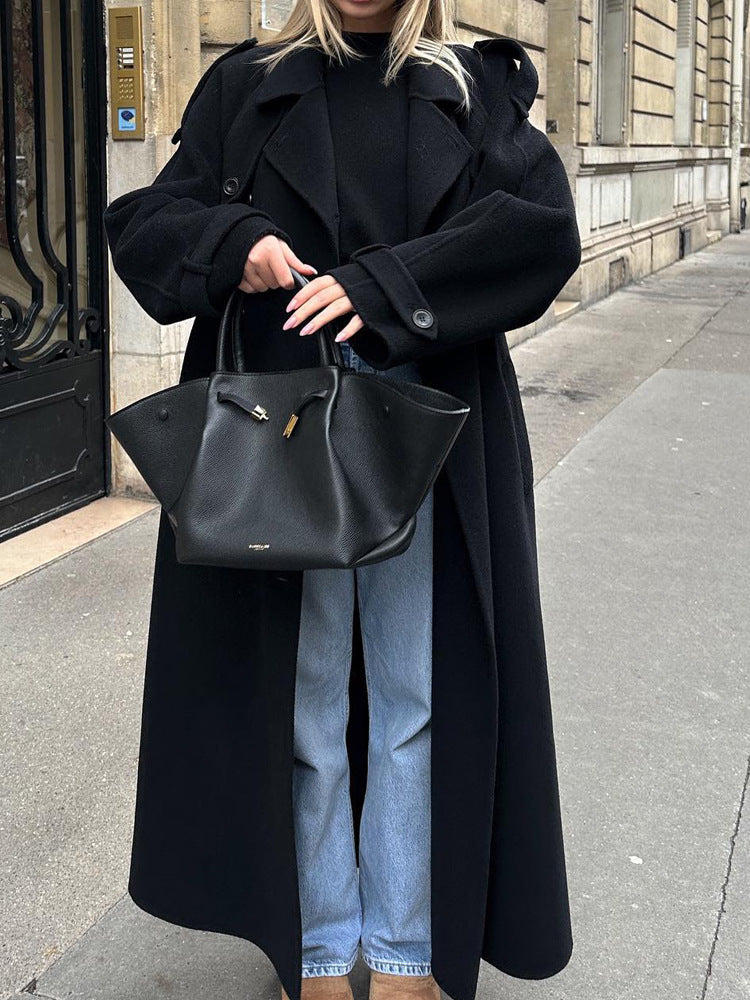 Damen Oversize Wintermantel mit elegantem Revers und praktischen Taschen EB