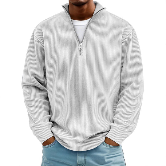 Herren nan gerippter Strickpullover mit halbem Reißverschluss und Stehkragen EB