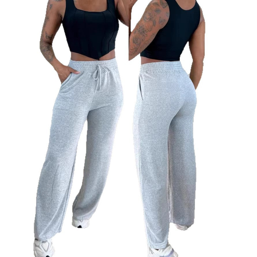 Damen bequeme und lässige Freizeithose mit elastischem Bund und seitlichen Taschen EB