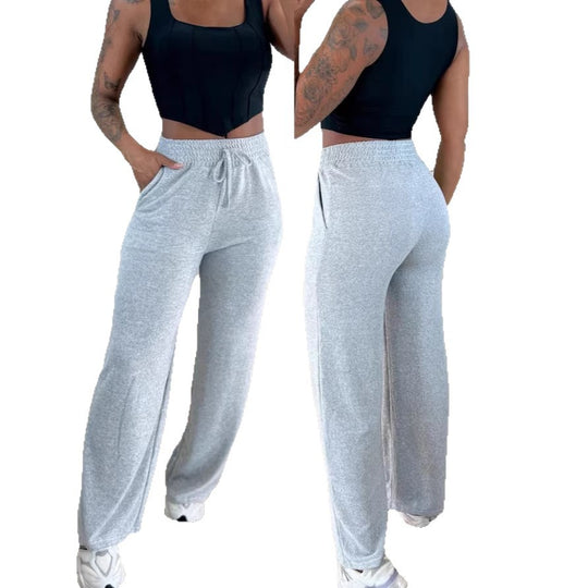 Damen bequeme und lässige Freizeithose mit elastischem Bund und seitlichen Taschen EB