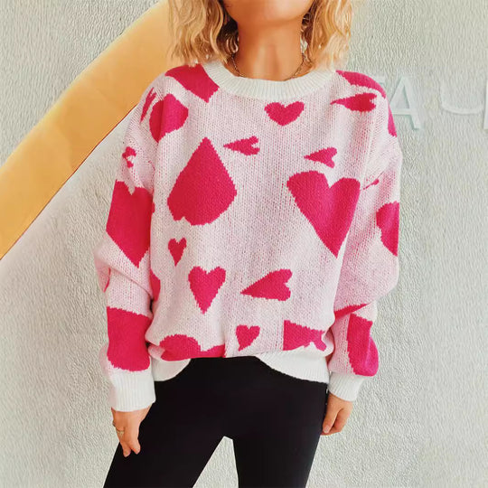 Damen oversized Pullover mit Herzmotiv EB