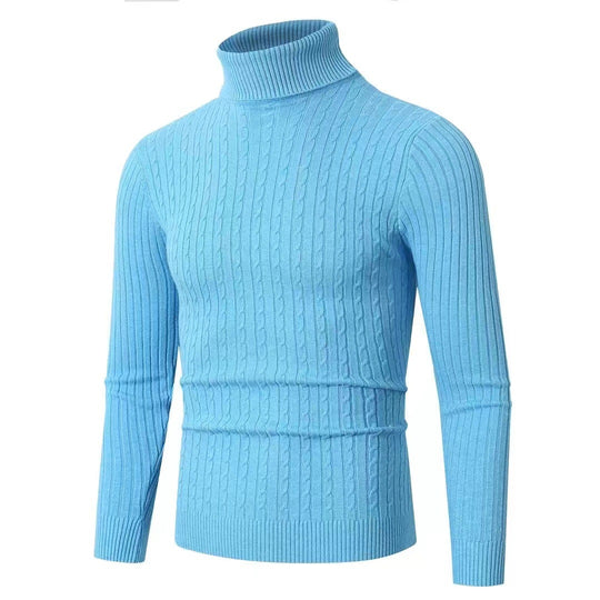 Herren nan gerippter Rollkragenpullover mit Zopfmuster und körpernaher Slim-Fit-Silhouette EB