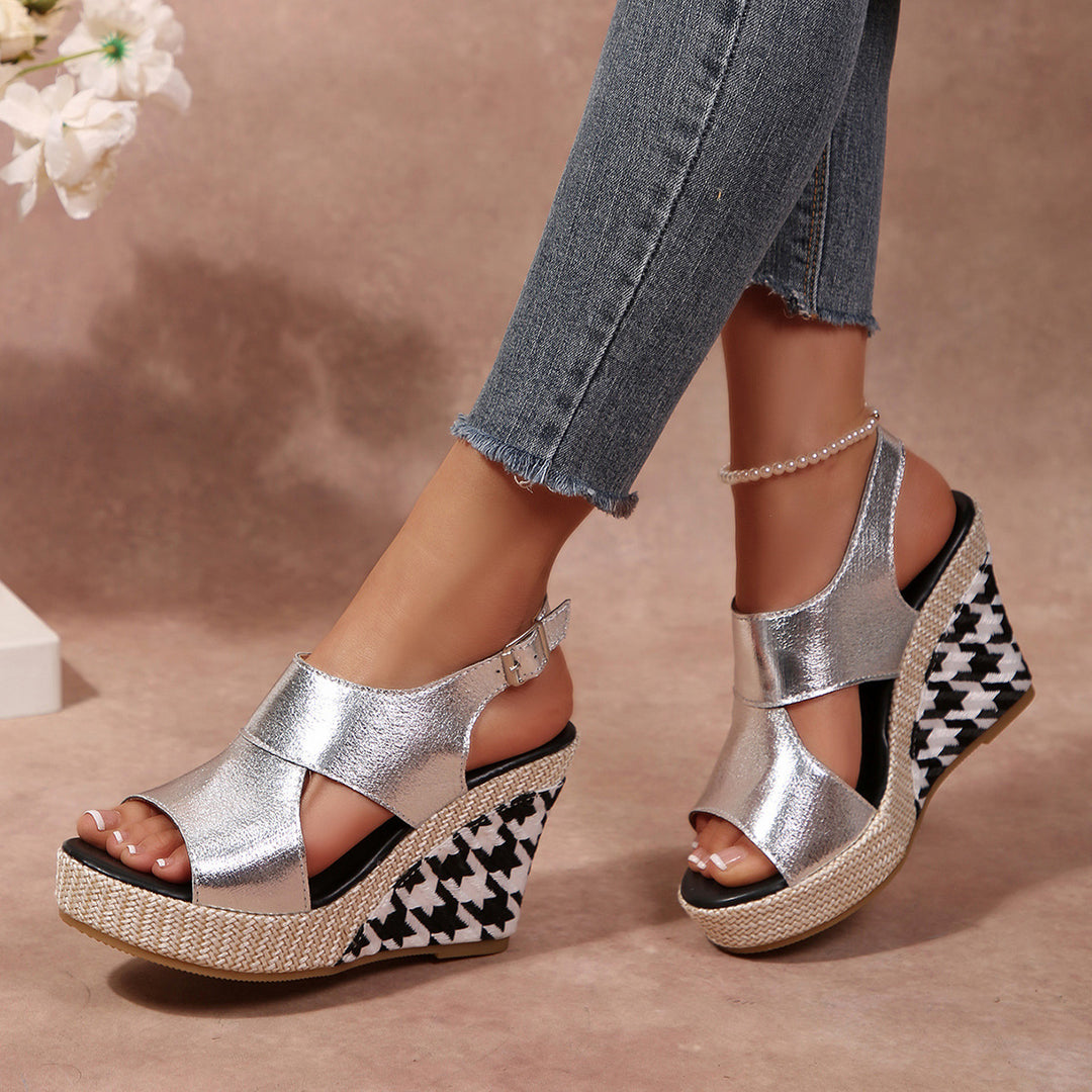Damen Wedge-Sandalen mit modischem Hahnentritt-Design EB