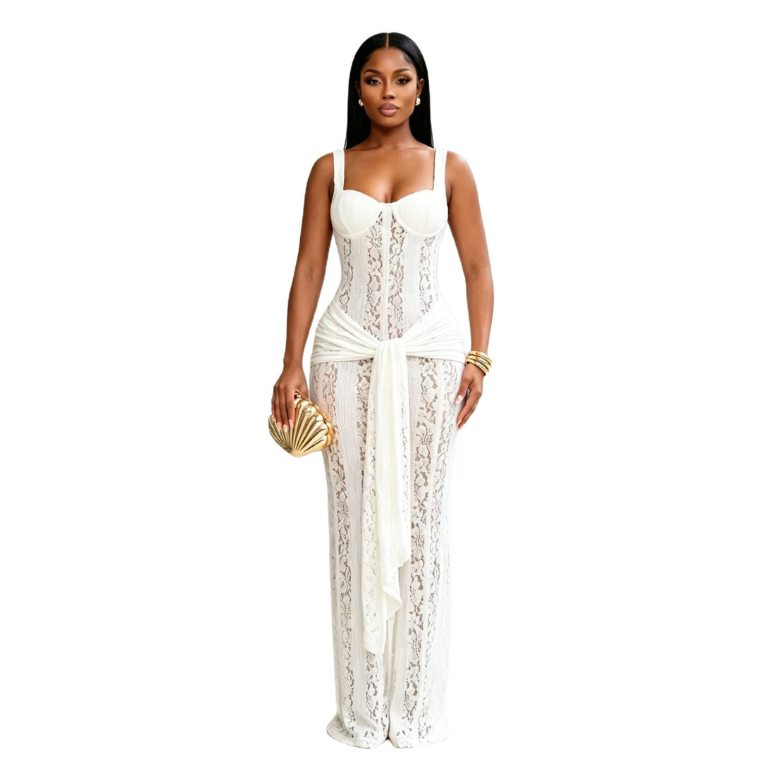 Damen Elegantes Spitzenkleid mit tailliertem Körper und weichem Fall EB