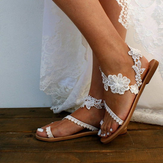 Damen Sommerliche Riemensandalen mit floralen Spitze EB