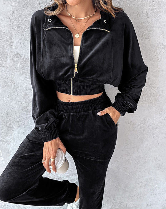 Damen lässiger Sportanzug mit elastischem Bund und Taschen EB