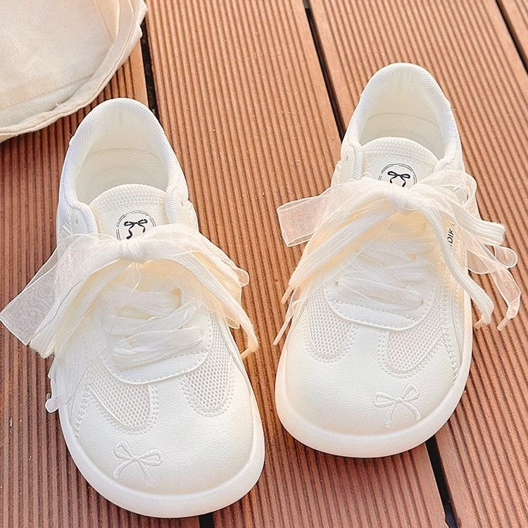Damen Sportliche Sneaker mit atmungsaktivem Mesh-Obermaterial und dekorativen Schleifen EB