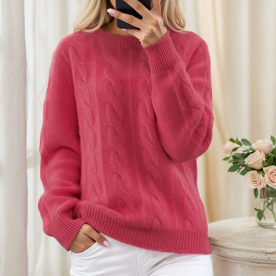 Damen nan kuscheliger Zopfstrickpullover mit Rundhalsausschnitt EB