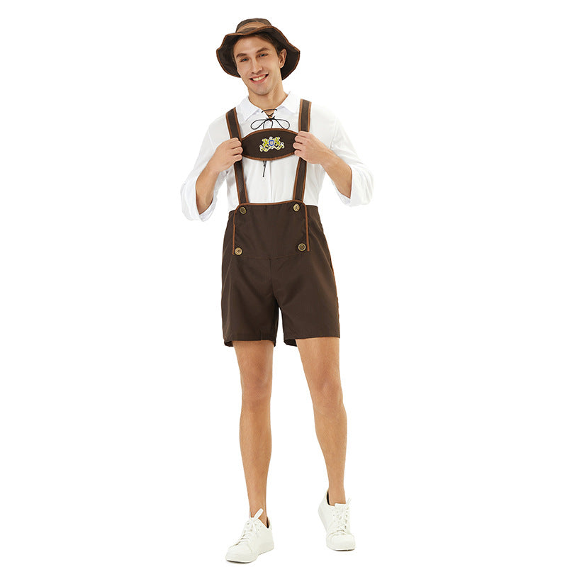 Herren nan kurze Trachtenlederhose mit verstellbaren Trägern und besticktem Brustlatz EB