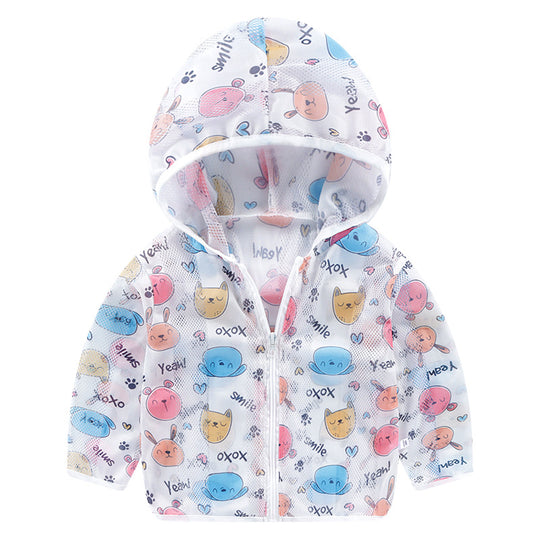Unisex nan leichtgewicht atmungsaktive Kapuzenjacke für Babys und Kleinkinder mit Mesh-Sonnenschutz und Cartoon-Hasenmotiv EB