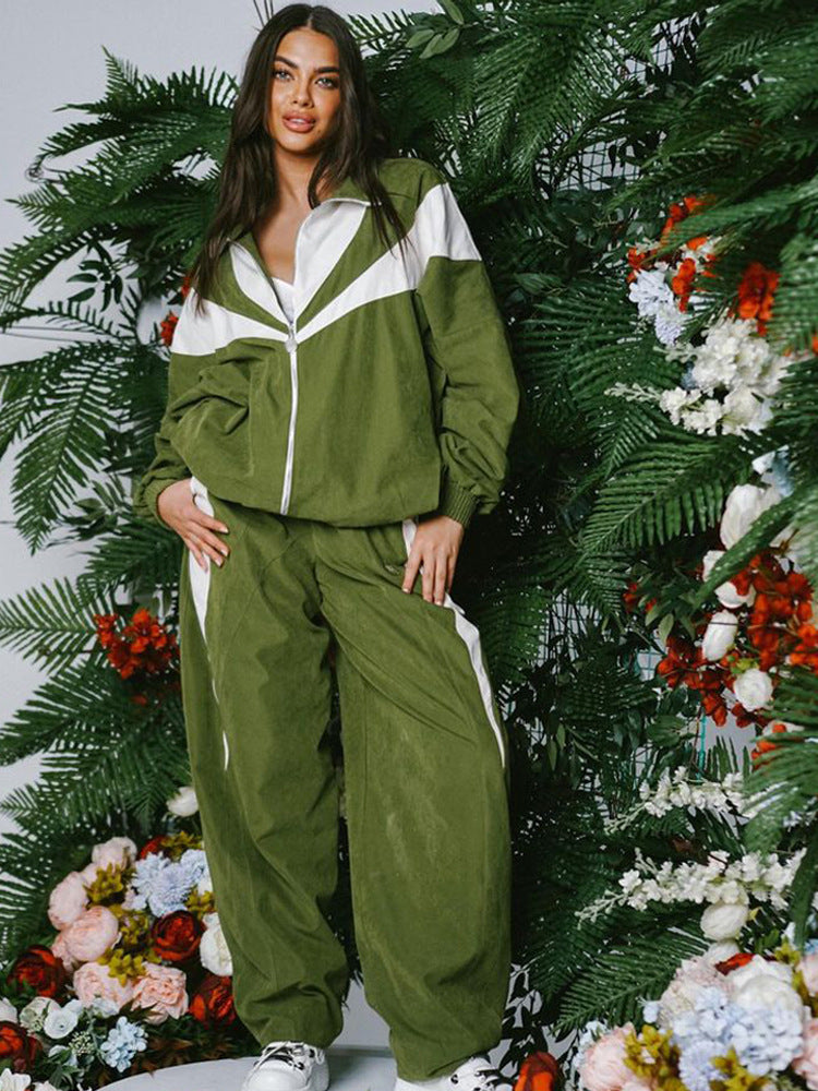 Damen sportliches Freizeitanzug-Set mit Designerkapuze und gestreiftem Design EB