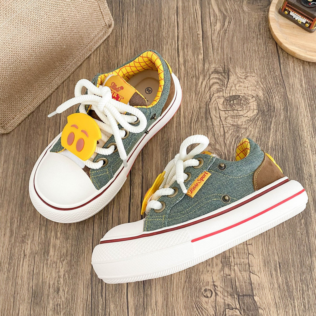 Damen Sportliche Sneaker mit buntem Denim-Obermaterial und praktischen Schnürdetails EB