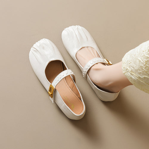 Damen Ballerinas mit dekorativem Riemenverschluss und hochwertiger Lederoberfläche EB