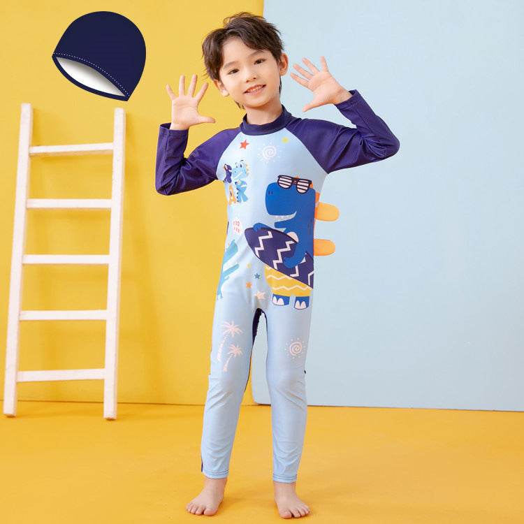 Jungen UV-Schutz Schwimmanzug mit langen Ärmeln und süßem Dinosaurier-Motiv EB