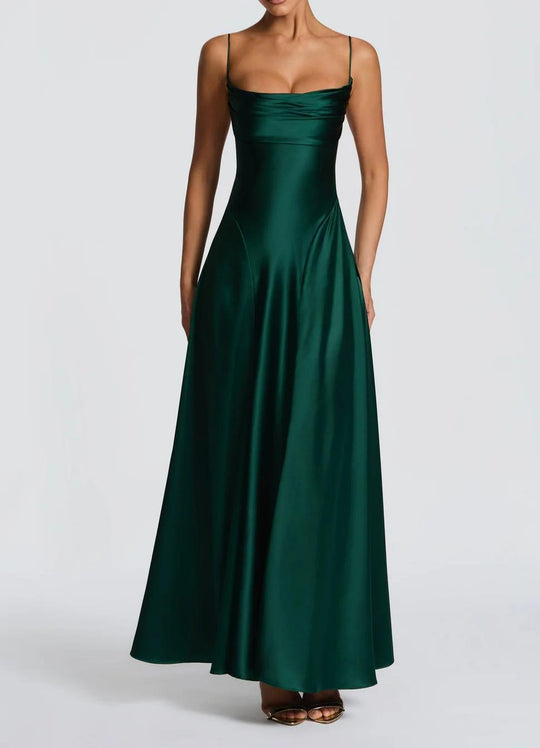 Damen Elegantes Maxi-Kleid mit fließendem Satin und verführerischem Spaghettiträger EB