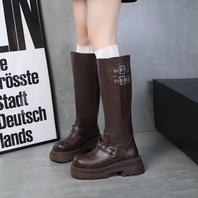Damen Hochwertige Overknee-Stiefel mit trendigen Schnallen und robustem Sohlenprofil EB