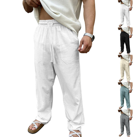Herren Bequeme Leinenfreizeithose mit elastischem Bund und praktischen Seitentaschen EB