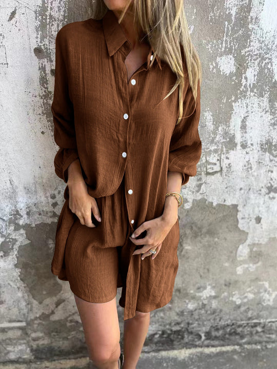 Damen Oversize Hemdkleid mit Knopfverschluss und Rollkragen EB