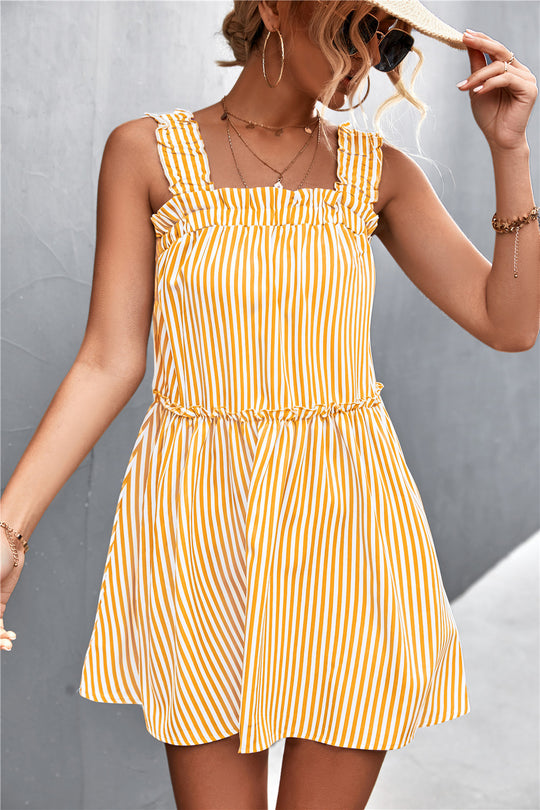 Damen Wickelkleid mit Rüschendetails und schmalen Trägern EB