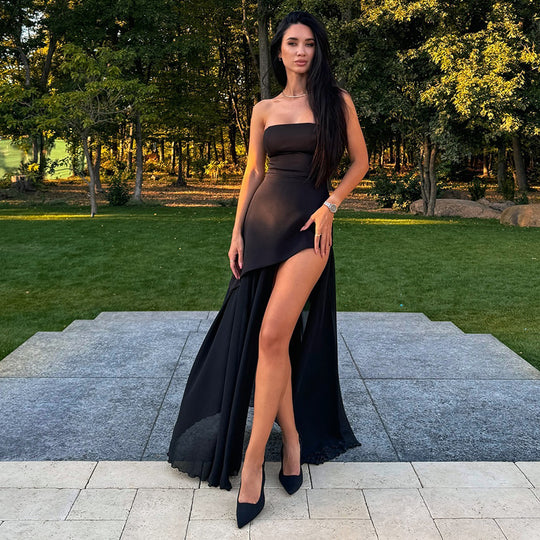Damen Elegantes Maxikleid mit asymmetrischem Schnitt und verführerischem Schlitz EB